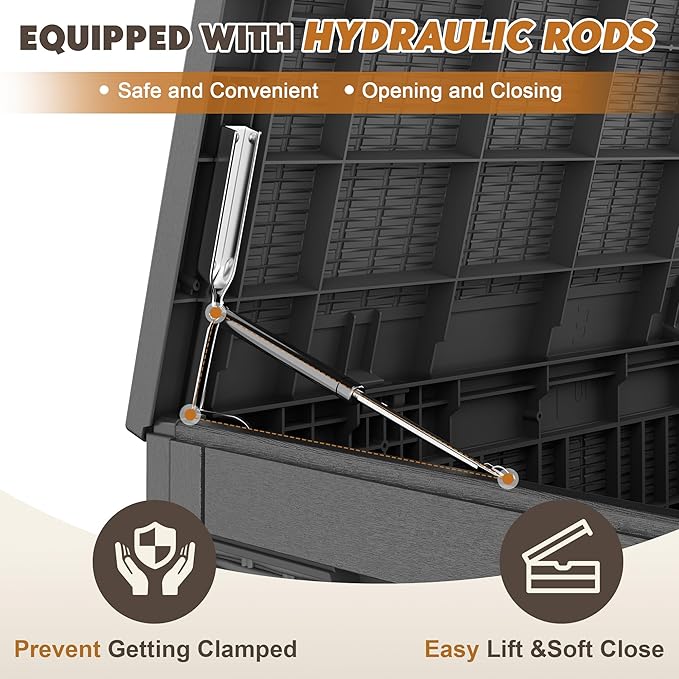 Outdoor Storage Box, Resin Deck Boxes Indoor and outdoor, Waterproof Storage Box Lockable Lid (Black, 101 Gallon)