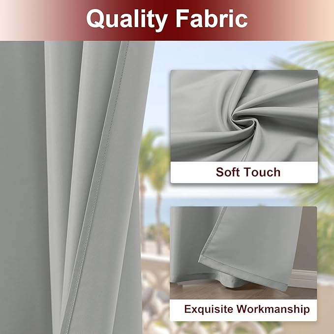 HolidayIdeas Grommet Outdoor Curtains for Patio Waterproof 8 Pcs All Weather Balcony Outside Curtains for Apartments, Gazebo, Pergolas, Porch, 54x84 Inch, Silver Grey
