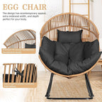 Vongrasig Wicker Egg Chair PE Rattan Rocking Chair with Cushion, Oversized Patio Lounge Rocker Chair for Outdoor, Indoor, Balcony, Backyard, Garden, Black