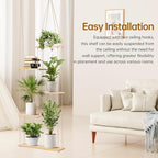 Hemp Rope Hanging Window Plant Shelf from Ceiling for Narrow Space Boho Hanging Plant Shelves, Natural Pine Wooden Plant Hanger Display for Indoor