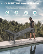 SERWALL Patio Chaise Lounge Chair Set of 4, 5 Positions Adjustable Poly Outdoor Lounger for Pool, HDPE Lounge Chair with Rolling Wheels & Cup Holder for Poolside, Deck, Slate Gray