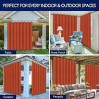 PureFit Outdoor Curtains for Patio Waterproof Weatherproof, UV Resistant Outside Curtains for Gazebo, Front Porch, Pergola, Sun Blocking Privacy Curtain, 120W x 108L inch, 1 Panel, Red Clay