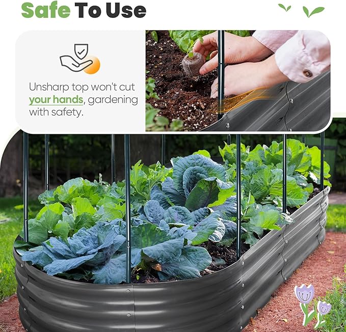 KING BIRD Raised Garden Bed with Cover Galvanized Oval Planter Garden Box Outdoor for Gardening, Vegetables, Flowers 71x36x12 in, Clear