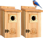 SISTERBIRD 2 Pack Bird Houses for Outside Clearance with Copper Guard, Cedar Bird House Outdoor, Bluebird Finch Swallow Wren Chickadee Assembly Required