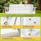 VINGLI Upgraded Patio Wooden Porch Swing for Courtyard & Garden, Heavy Duty 880 LBS Swing Chair Bench with Hanging Chains for Outdoors (5 FT, White)