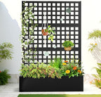 FENCY Metal Raised Garden Bed with Trellis, Metal Planter Box with Trellis, Garden Box for Climbing Plants Vegetable, 47''Lx16''Wx71''H Garden Bed with Drainage Holes(Black)