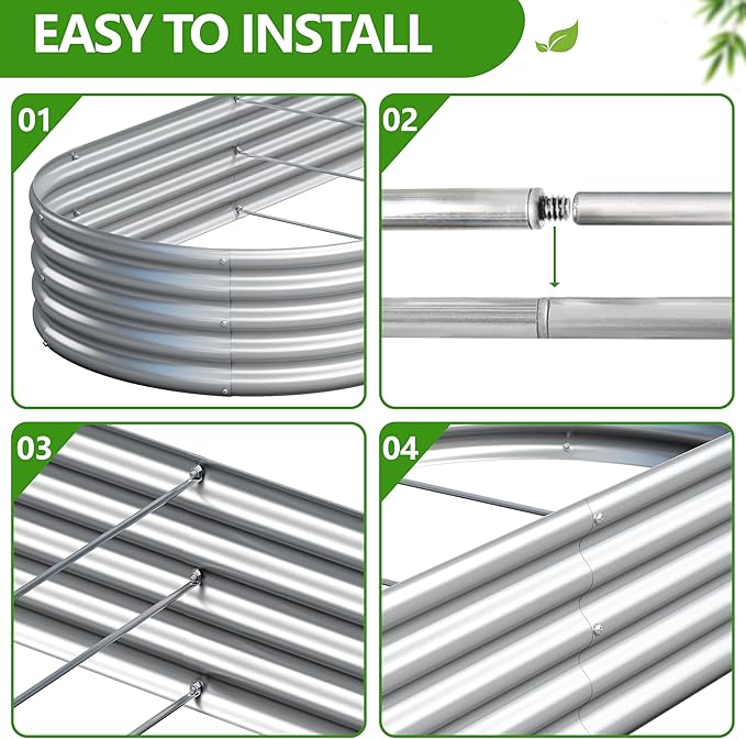 2PCS 8x4x1ft Galvanized Metal Raised Garden Bed Kit,Outdoor Planter Box Vegetables,Flowers,Herbs Durable Rust-Resistant Patio Gardening Beds