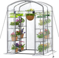 walk-in greenhouse with height-adjustable shelves, heavy duty green, main product view