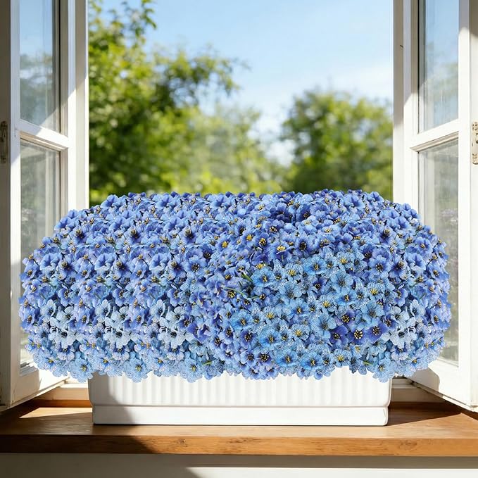 22 Pack Artificial Flowers Outdoor Fake Plants, Faux Flowers UV Resistant with Plastic Plants, Faux Silk Flowers for Outdoors Outside Front Porch Hanging Planter Window Box Garden Decoration(Blue)
