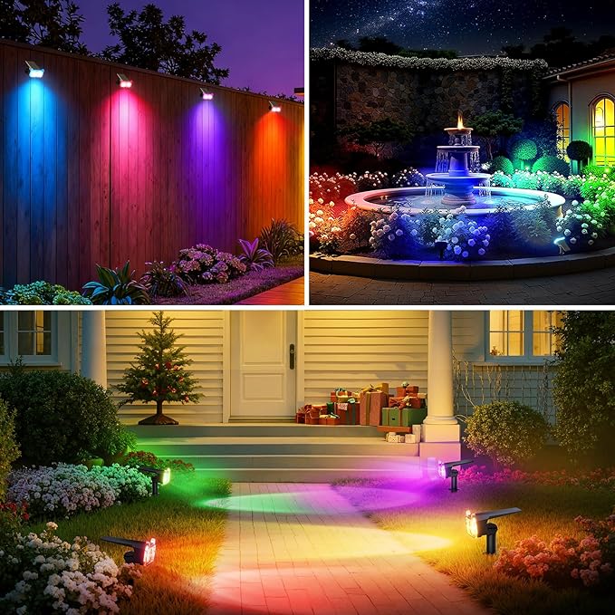 WdtPro Solar Color Changing Spot Lights, 8 Lighting Modes Solar Lights Outdoor Waterproof, Multicolor RGB Outdoor Lights, 7 Colors Auto Cycling Landscape Spolights for Yard Garden Decoration, 2 Pack