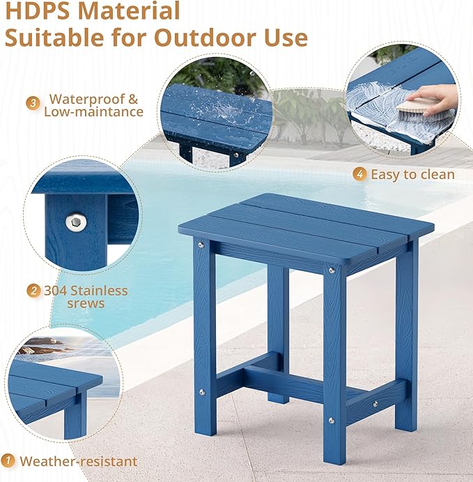 LUE BONA Outdoor Side Table, HDPS Small Outdoor Table, Adirondack Side Table, Outside End Table for Patio, Porch, Deck, Weather Resistant/Easy Maintenance/Indoor or Outside Use, Navy Blue