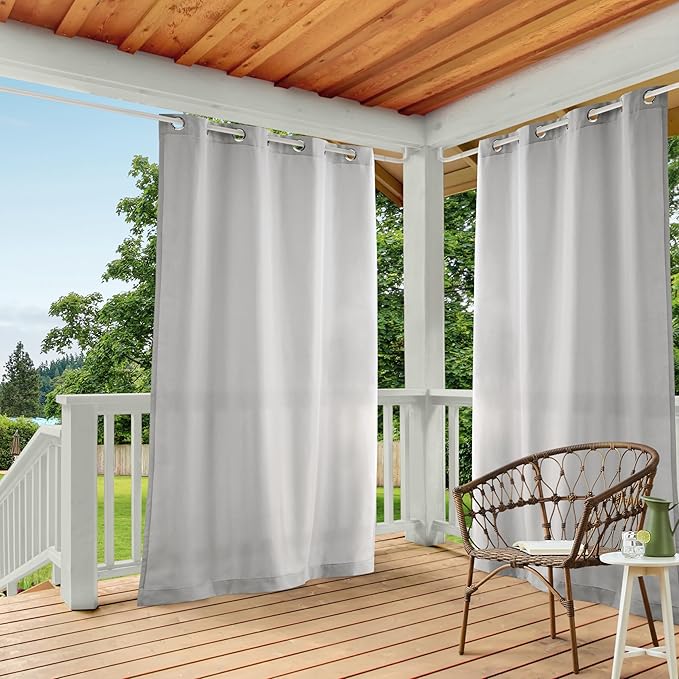 TOWN & COUNTRY BASICS Cabana Solid Heavyweight Indoor Outdoor Curtains, Light Filtering Opacity with Grommet Top, Water Repellent, 2-Pack Set, 54"x84", Cloud Grey