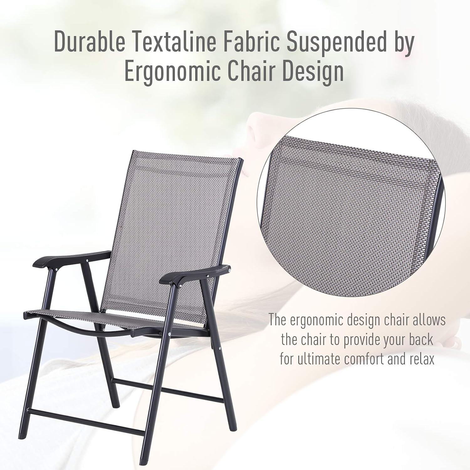Outsunny Folding Outdoor Patio Chairs Set of 4 Stackable Portable for Deck, Garden, Camping and Travel