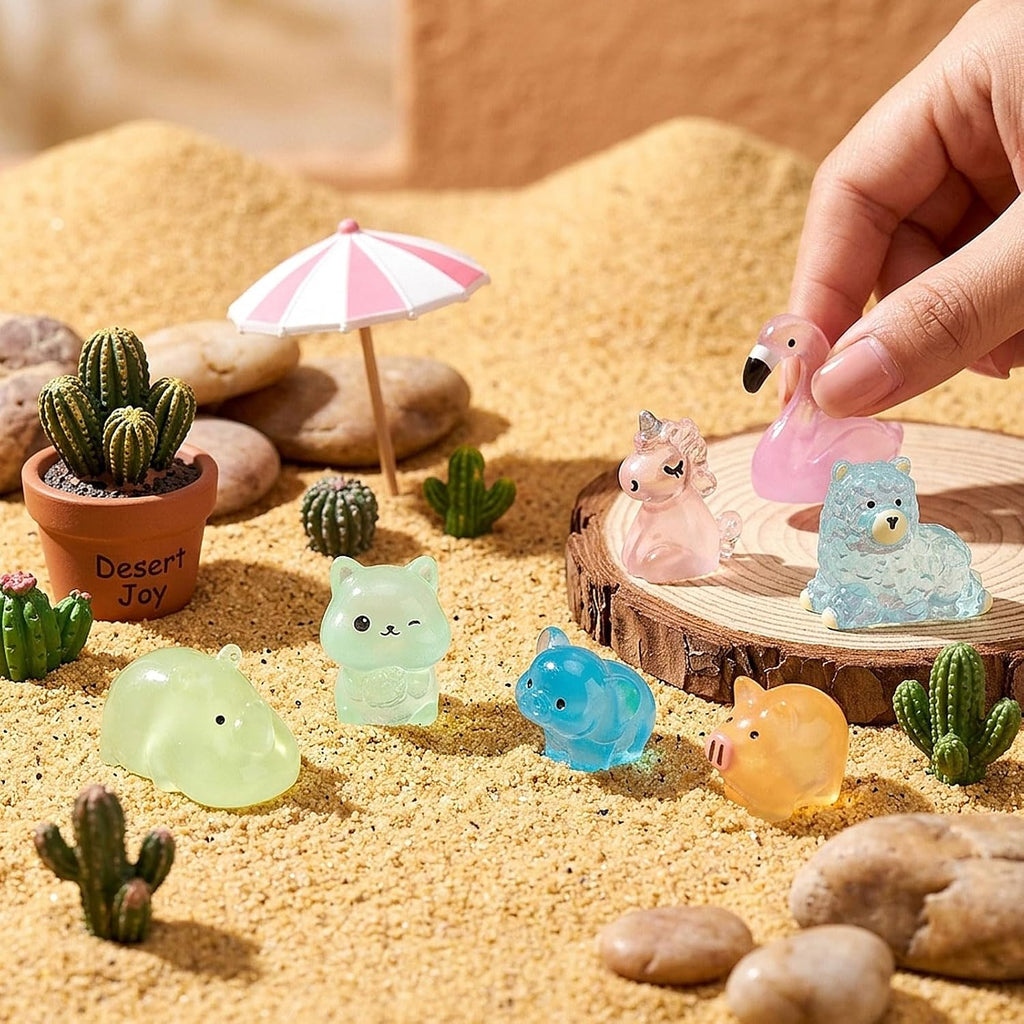 CCINEE 100pcs Luminous Mini Resin Animals, Tiny Glow in The Dark Figures to Hide Miniature Unicorns Ducks Figurines Fairy Garden, Micro Landscape, Aquarium, Party Favors & Craft Decor