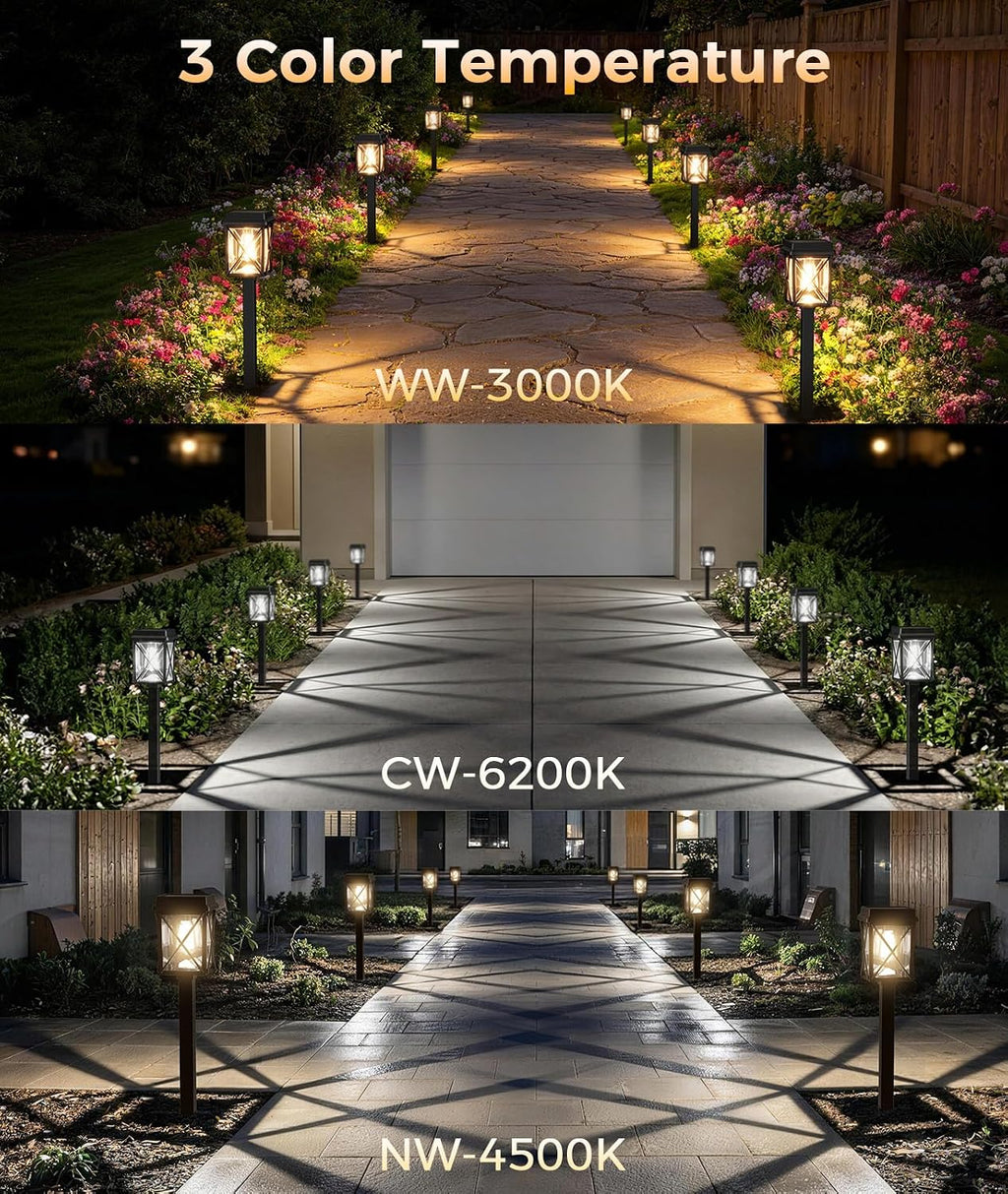 XMCOSY+ Solar Lights Outdoor, 12 Pack Bright Pathway Lights for Landscape | Adjustable Brightness, 3 Color Modes, Up to 15H Runtime, Solar Powered Outdoor Lights for Garden, Yard, Pathway, Landscape
