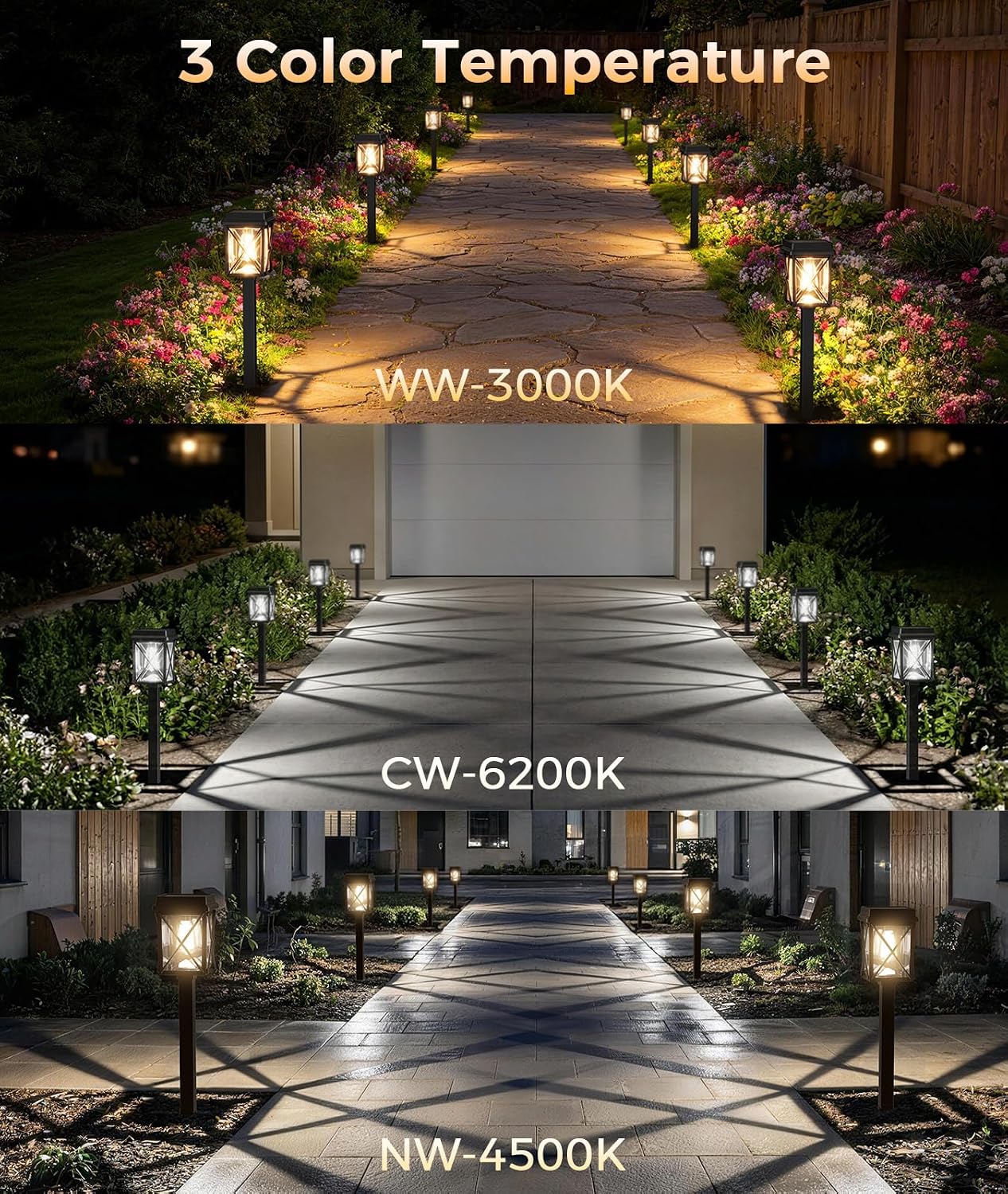 XMCOSY+ Solar Lights Outdoor, 12 Pack Bright Pathway Lights for Landscape | Adjustable Brightness, 3 Color Modes, Up to 15H Runtime, Solar Powered Outdoor Lights for Garden, Yard, Pathway, Landscape
