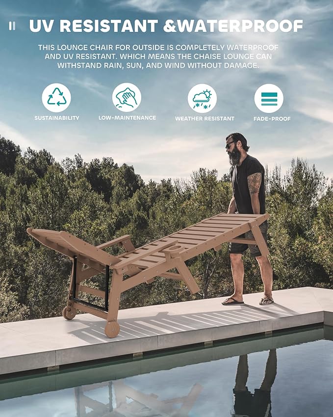 SERWALL HDPE Chaise Lounge Set of 2 for Outdoor, Brown