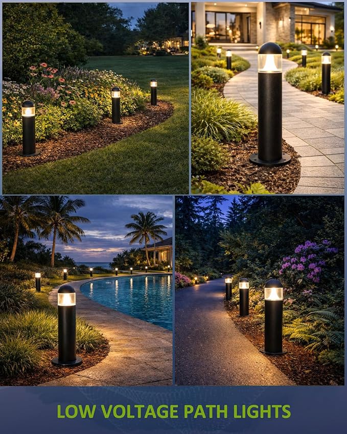 2 Pack Low Voltage Landscape Pathway Lights, 12V LED Bollard Light IP67 Waterproof, Outdoor Driveway Walkway Wired Lights (Included Connector and Stakes) - Yard Garden Lawn,2700K Warm White
