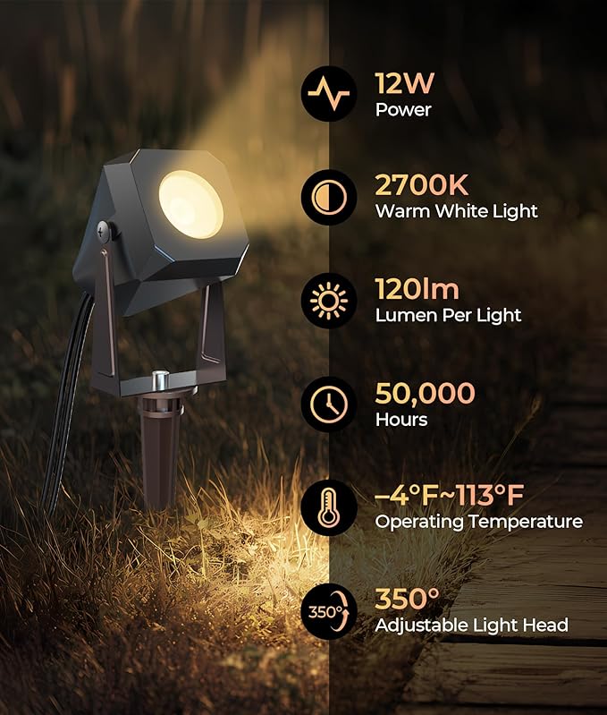 Outdoor Landscape Lighting, 4 Pack Outdoor Spotlights, LED Landscape Lights for House Yard Garden Lawn Tree Fence Plant Flags Pathway, 12V 2700K Warm White, IP65 Waterproof