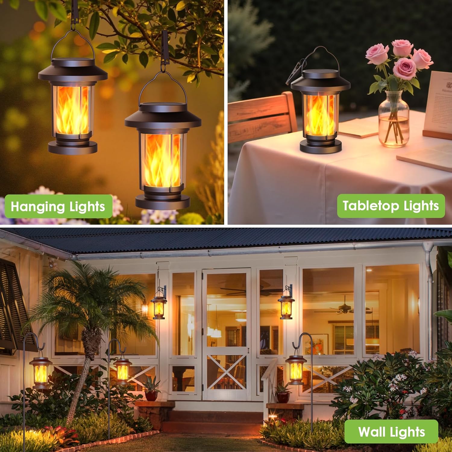Solar Lantern Outdoor Waterproof, Flickering Flameless Solar Lights Hanging Lantern, Auto On/Off Decorative Solar Garden Lights for Patio Yard Porch Pathway Camping Decor