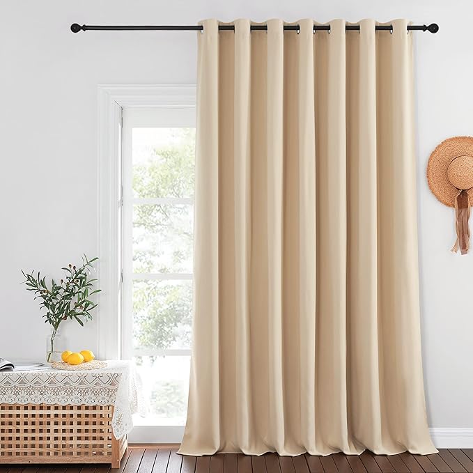 NICETOWN Room Darkening Extra Wide 102 inch Curtain, Grommet Thermal Curtain Voice Reducing Window Treatment for Sliding Glass Door/Bedroom, Biscotti Beige, W100 x L102, 1 Panel