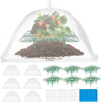 6 Sets Strawberry Plant Support with Mesh Plant Cover,Strawberry Growing Racks Sets with Iron Plant Nails and Storage Bag for Garden Strawberry Vegetables(White Net - Square)