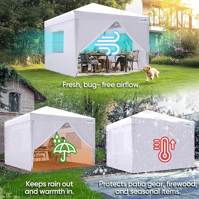 Quictent Privacy 10x10 Pop up Canopy Tent with Sidewalls and Roll-up Ventilated Windows, One Person Easy Setup, Outdoor Commercial Gazebo Shelter Enclosed Waterproof, Bonus 4 Sandbags