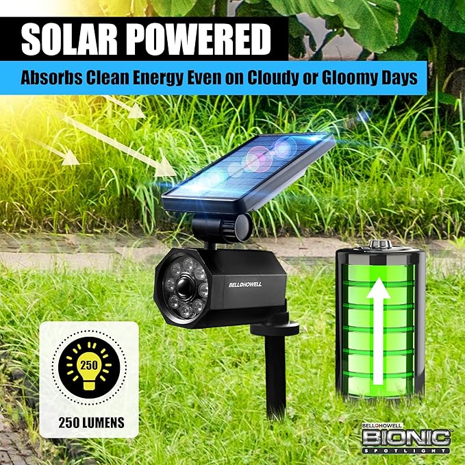 Bell+Howell Bionic Spotlight Motion Solar Spot Lights Outdoor Waterproof, Landscape Lights, Outdoor Solar Yard Lights Weather Resistant, Super Bright LED Lights, for Garden, Lawn As Seen On TV
