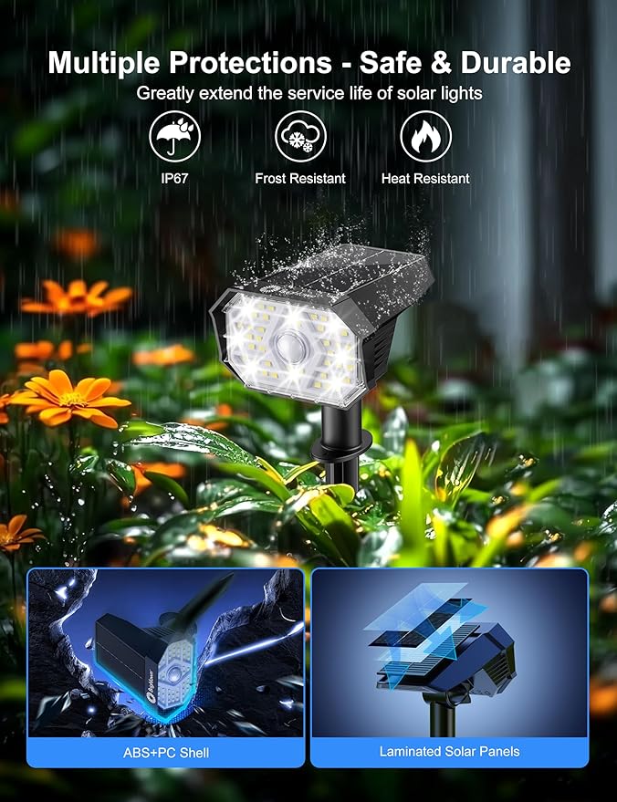 Brightown 6 Pack Solar Motion Lights Outdoor Waterproof, Motion Sensor Spot Lights- 58 LED/3 Modes Solar Powered Spotlights 2-in-1 Auto On/Off for Outside Yard Wall Garden, Cool White