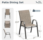PHI VILLA Patio Chairs Set of 2, Outdoor Stackable Dining Chairs with E-Coating Metal Frame and Upgraded Textilene Fabric, All Weather Deck Chair 350 LBS Capacity for Porch Poolside Garden