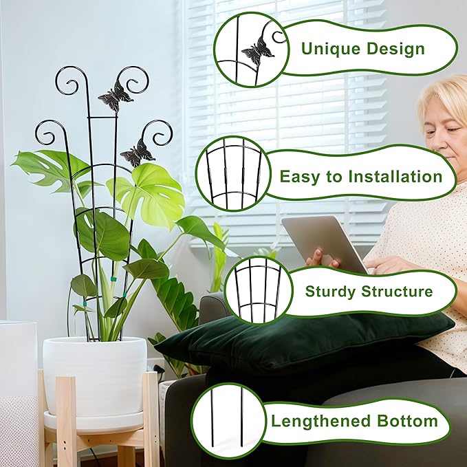 COOMIN 30'' Monstera Plant Support Outdoor, Metal Expandable Plant Supports for Indoor Plants, 2P Garden Trellis for Climbing Plants Indoor - Ivy, Pothos, Philodendron, Hoya