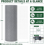 Hardware Cloth 1/2in 24inx50ft Hot Dip Galvanized 19 Gauge Chicken Wire | Fencing Roll Poultry Animal Netting Cage Screen Chicken Coop Accessories Garden Plant Supports