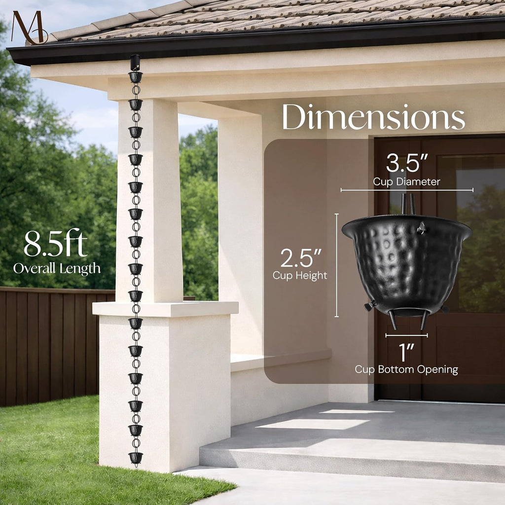 monarch rain chains for gutters aluminum – 8.5 showing dimensions