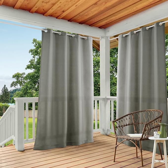 TOWN & COUNTRY BASICS Cabana Solid Heavyweight Indoor Outdoor Curtains, Light Filtering Opacity with Grommet Top, Water Repellent, 2-Pack Set, 54"x84", Medium Grey