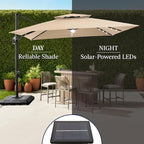 Best Choice Products 12x12ft LED Cantilever Patio Umbrella w/Base Included & 360° Rotation, Large Solar Offset Hanging Outdoor Sun Shade for Deck, Backyard Table w/Stand & Lights – Sand