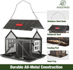 Kingsyard Metal Bird Feeder for Outdoors Hanging, 2-in-1 Wild Bird Feeder with Seed Tray & Built-in Perch, 5 lb Large Capacity for Cardinal Chickadee Finch, Black
