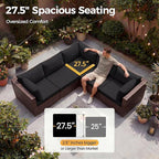 NICESOUL 11 Piece L-Shaped Outdoor Patio Furniture Set with Fire Pit Natural Gas/Propane, 29.3'' High Back Conversation Set, Extra Large Deep Couch Sofa Sectional Sets, Brown Rattan and Black Cushion