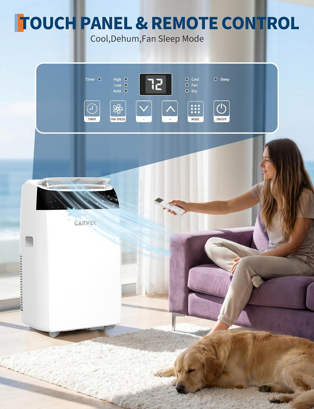 garvee 3-in-1 portable air conditioner, 14000 btu (10200 showing dimensions