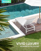 Outdoor Lounge Chair for Pool, Aluminum Chaise Lounge Chairs with 5-Position Recliner, Patio Lounge Chair for Backyard, Poolside, Deck, Lawn (White)