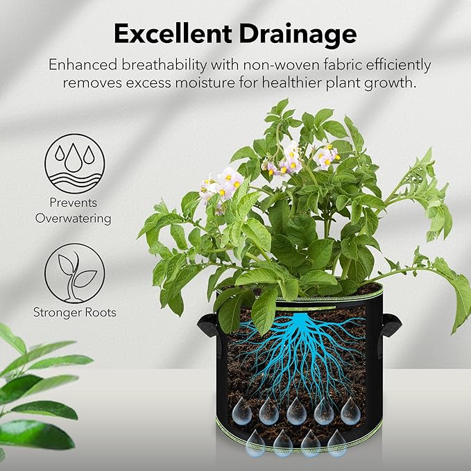 BN-LINK 5-Pack 5 Gallon Grow Bags, Heavy Duty Aeration Fabric Pots with Handles, Thickened Nonwoven Plant Bags for Vegetables, Flowers, Fruits