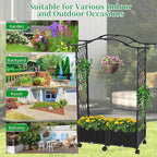Planter Box with Trellis Outdoor, 57in Plastic Raised Garden Bed with Trellis Hanging Roof for Vine Flower, with Lockable Wheels & Drain Plug for Patio Backyard Balcony, Black, 1 Pc