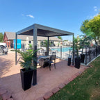 domi aluminum louvered pergola 10x10, outdoor metal pergola shown in use