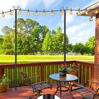8FT Heavy Duty String Light Poles for Ground (2Pack) | Adjustable Metal Poles for Outdoor String Light Hanging with Flange Base, Backyard, Garden, Patio, for Party