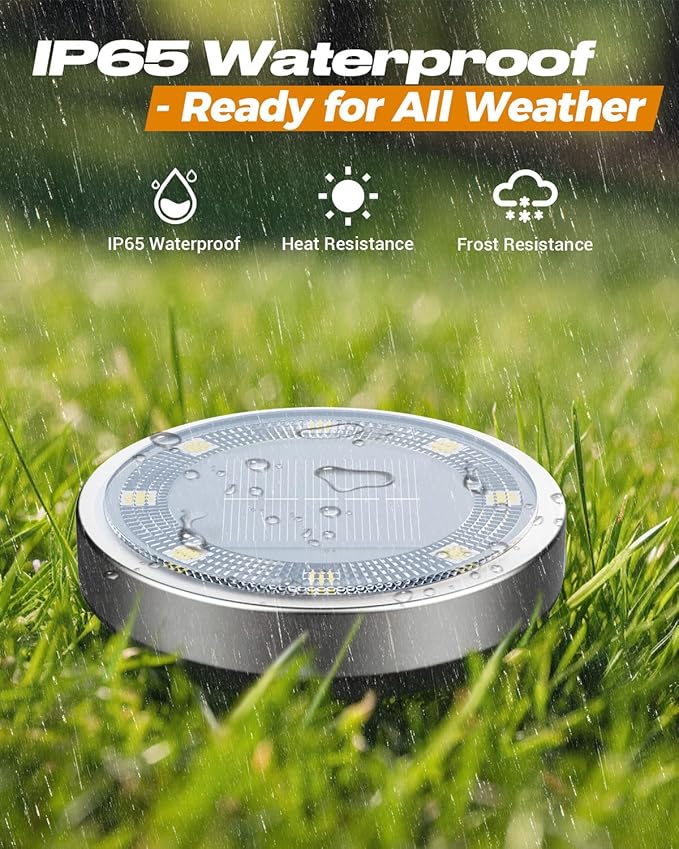 btfarm 4 Pack Solar Lights Outdoor, 8 LED Solar Ground Lights IP65 Waterproof Flat Solar Disc Light, Pathway Lights for Garden Lawn Patio Yard Path Landscape, Blue