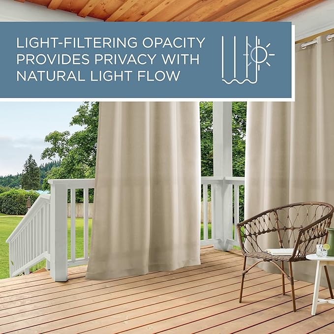 TOWN & COUNTRY BASICS Cabana Solid Heavyweight Indoor Outdoor Curtains, Light Filtering Opacity with Grommet Top, Water Repellent, 2-Pack Set, 54"x120", Taupe