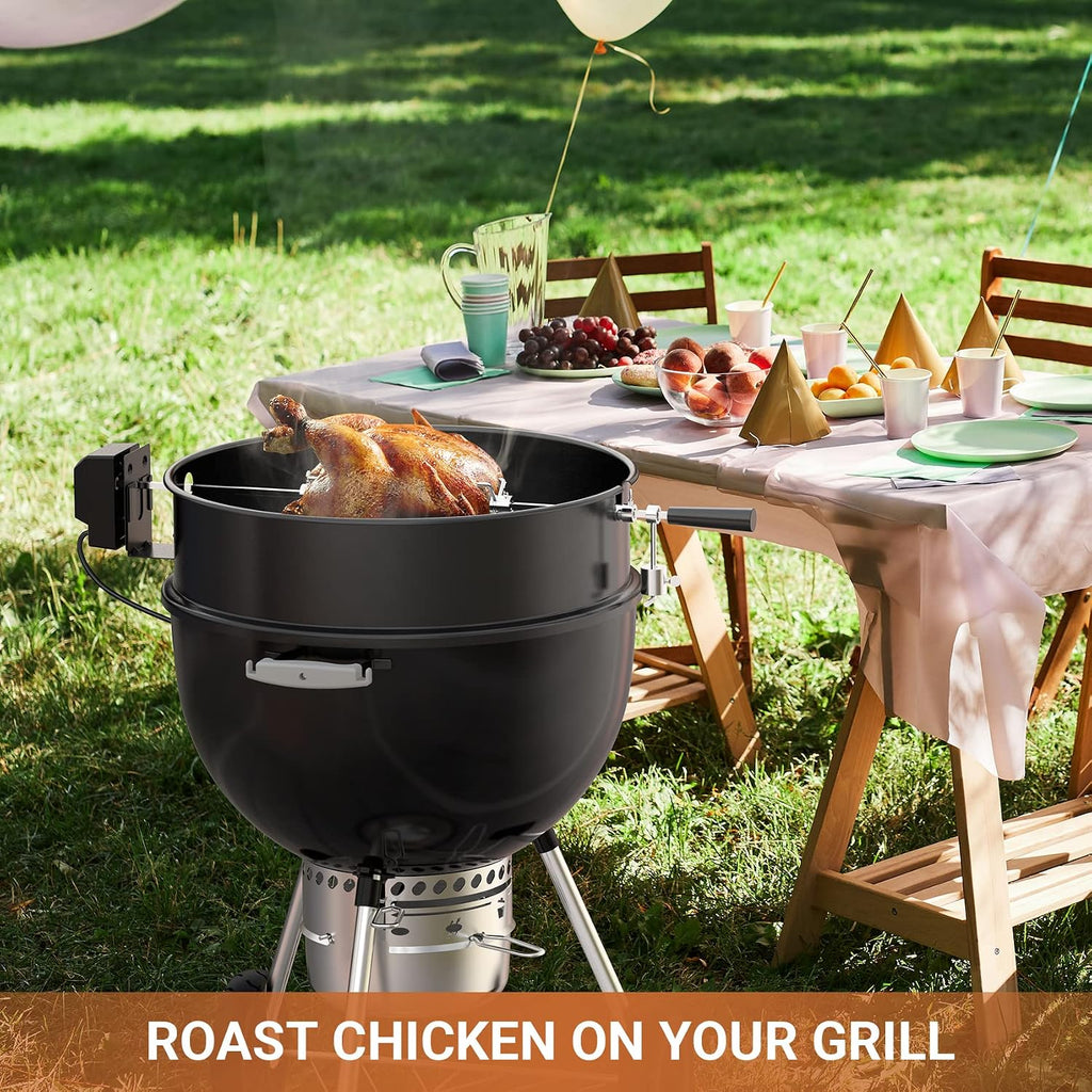 onlyfire Black Coated Steel Charcoal Kettle Rotisserie Ring Kit | Fits for Weber 22" Kettle Grills and Other Similar Grills, Turns Your Kettle Into A Chicken Roaster