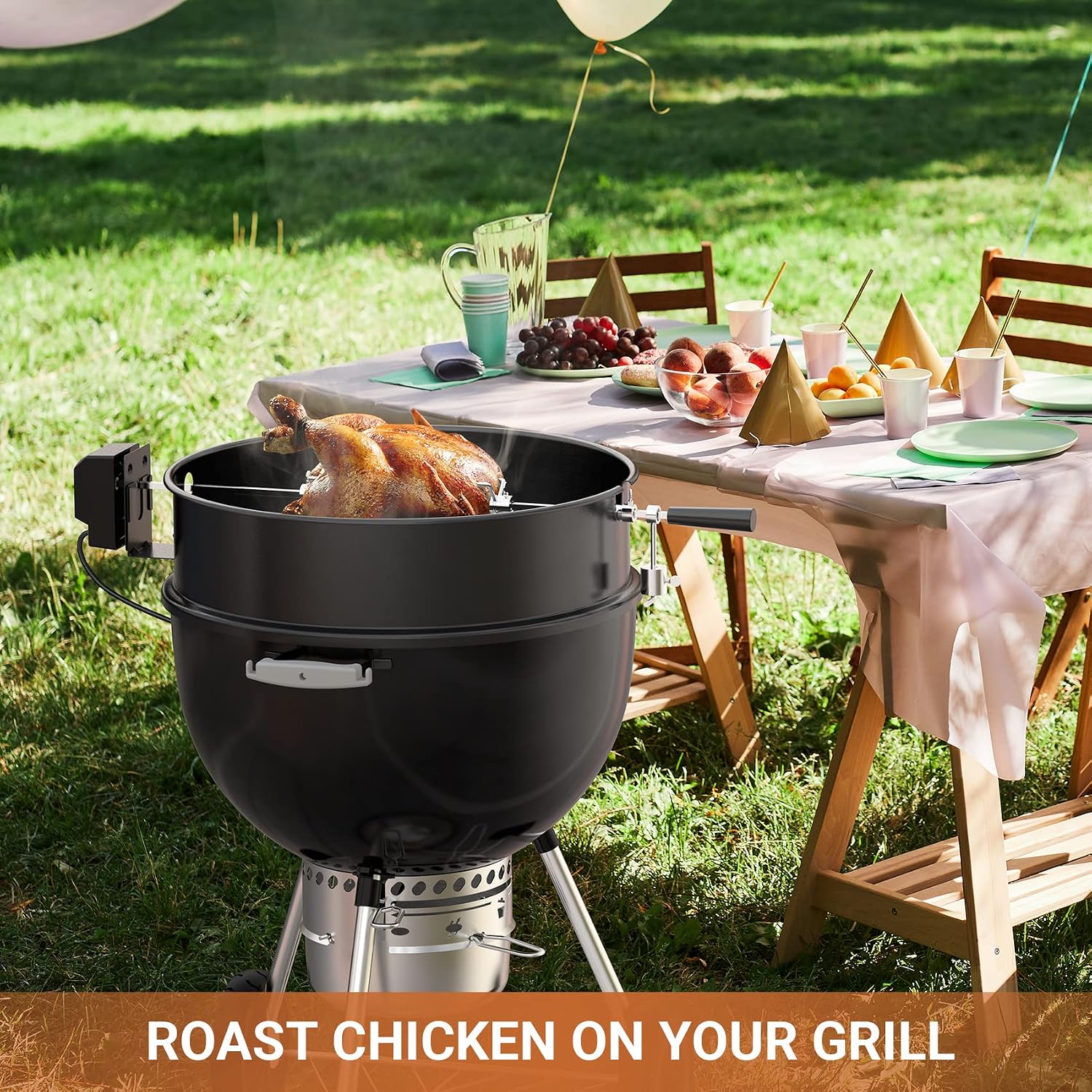 onlyfire Black Coated Steel Charcoal Kettle Rotisserie Ring Kit | Fits for Weber 22" Kettle Grills and Other Similar Grills, Turns Your Kettle Into A Chicken Roaster