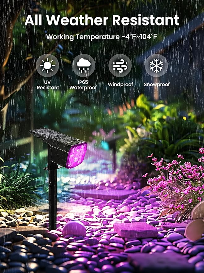 Color Changing Solar Spot Lights Outdoor, 9 Lighting Modes Colored Solar Lights Outdoor RGB, Color Light Waterproof IP65, Landscape Spotlights for Halloween Christmas Decorations