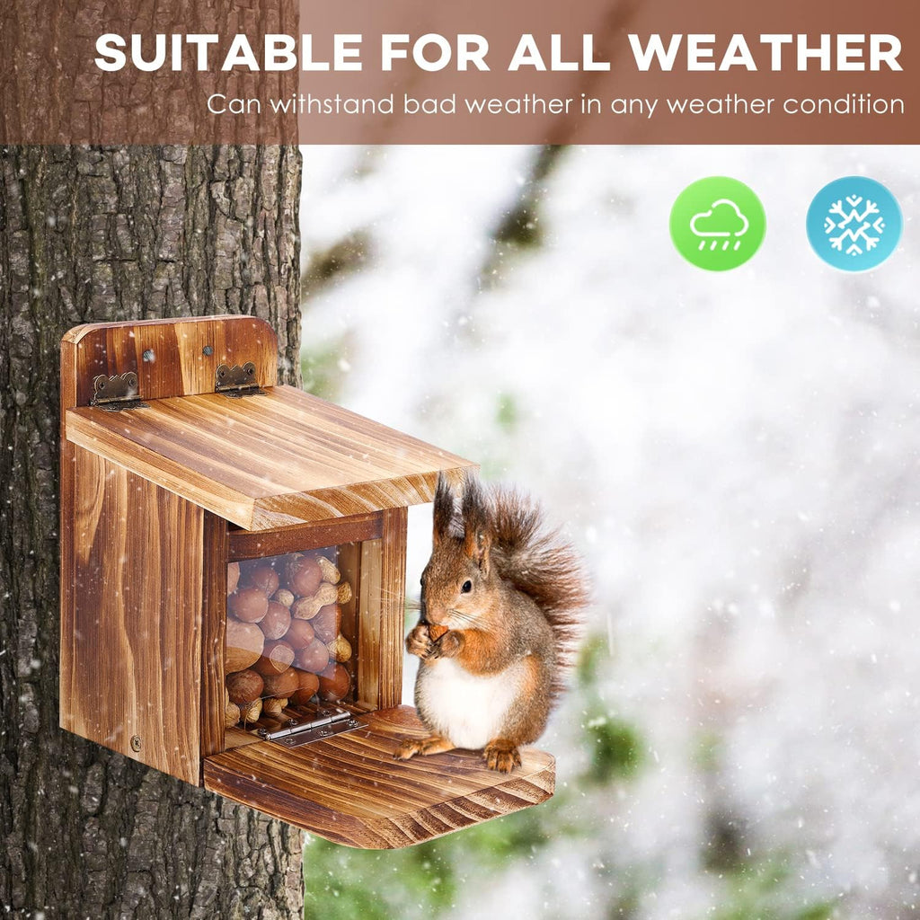 Wooden Squirrel Feeder Box, Sturdy Squirrel Feeding House with Thickness 1.5CM Wood, No Assembly Required, for Backyard Outside Garden (1 PCS)