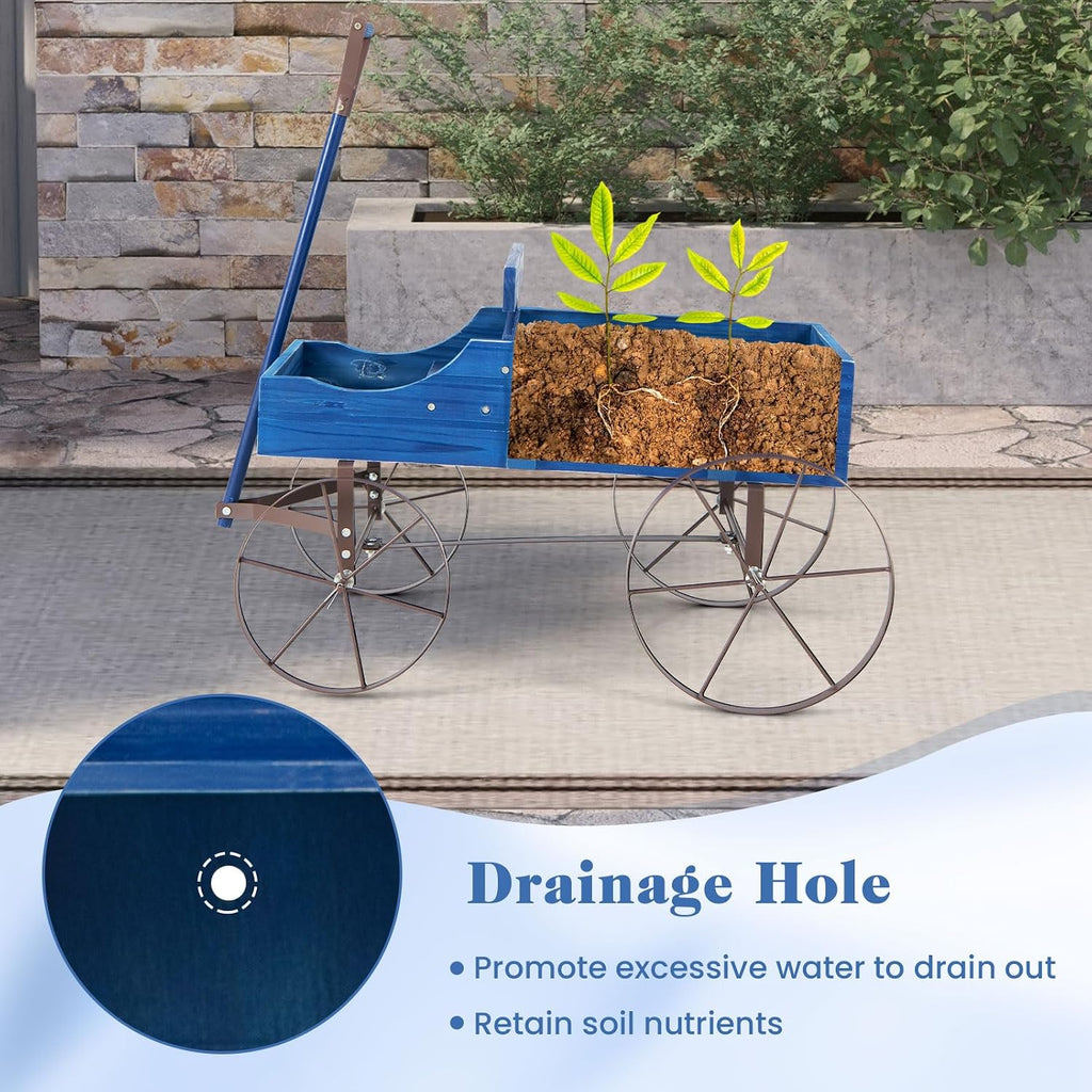 goplus wagon planter, decorative wooden garden planter with, side view